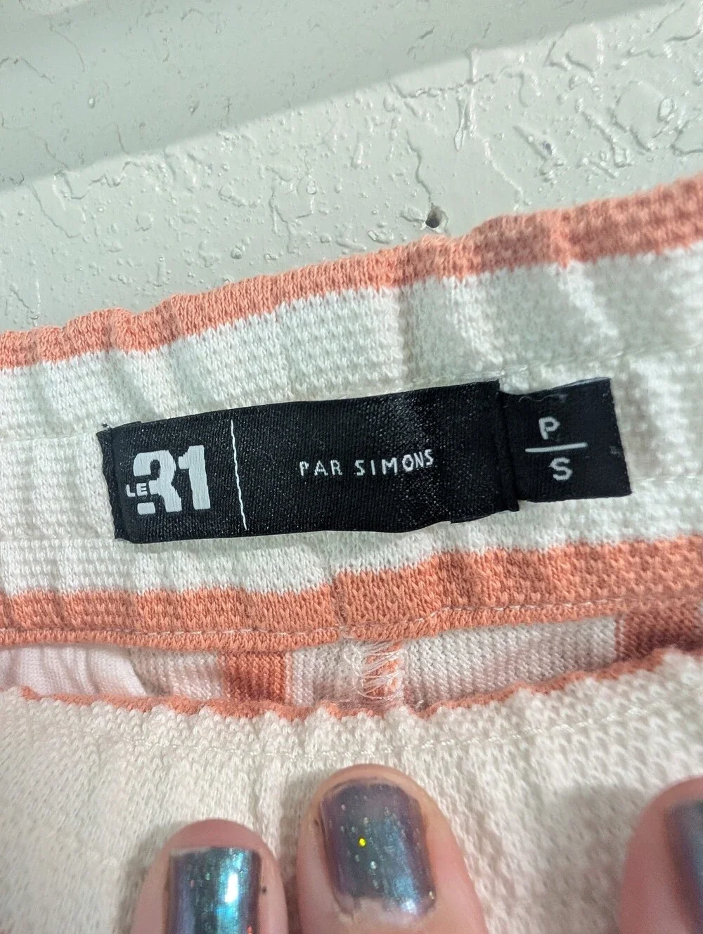 Stripe Drawstring Shorts S Coral White  Athletic Fisherman Leisure Preppy Casual
